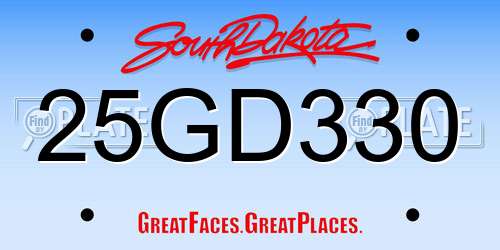 25GD330 South Dakota License Plate