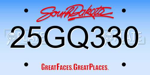 25GQ330 South Dakota License Plate