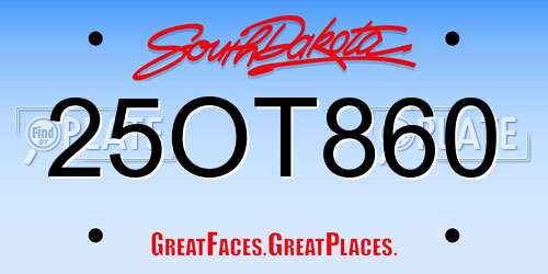 25OT860 South Dakota License Plate