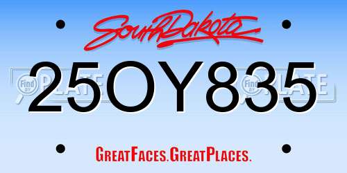25OY835 South Dakota License Plate