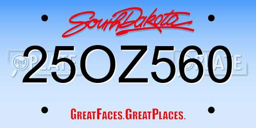 25OZ560 South Dakota License Plate