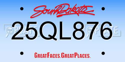 25QL876 South Dakota License Plate