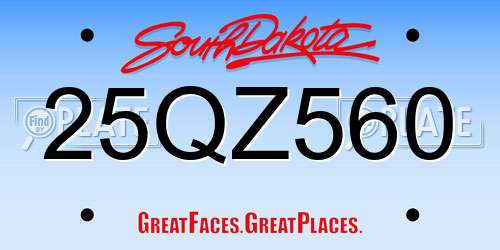 25QZ560 South Dakota License Plate