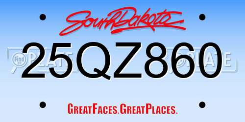 25QZ860 South Dakota License Plate