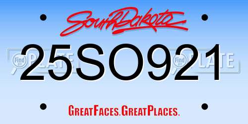 25SO921 South Dakota License Plate