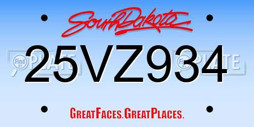 25VZ934 South Dakota License Plate