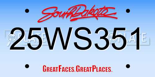 25WS351 South Dakota License Plate
