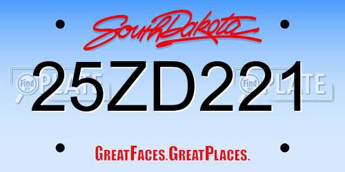 25ZD221 South Dakota License Plate