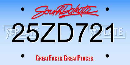 25ZD721 South Dakota License Plate