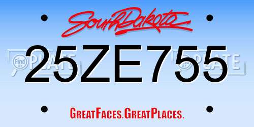 25ZE755 South Dakota License Plate