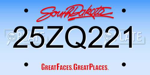 25ZQ221 South Dakota License Plate