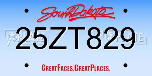 25ZT829 South Dakota License Plate