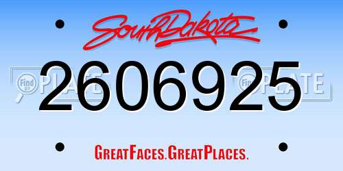 2606925 South Dakota License Plate
