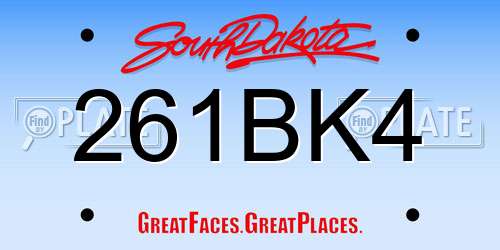 261BK4 South Dakota License Plate