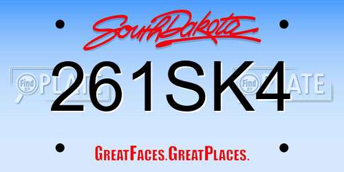 261SK4 South Dakota License Plate