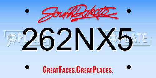 262NX5 South Dakota License Plate