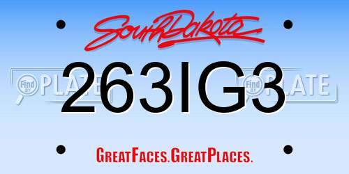 263IG3 South Dakota License Plate