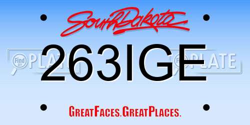263IGE South Dakota License Plate