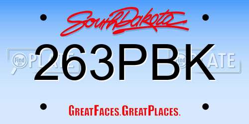 263PBK South Dakota License Plate