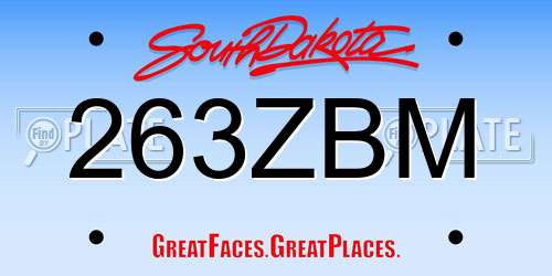 263ZBM South Dakota License Plate