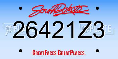 26421Z3 South Dakota License Plate