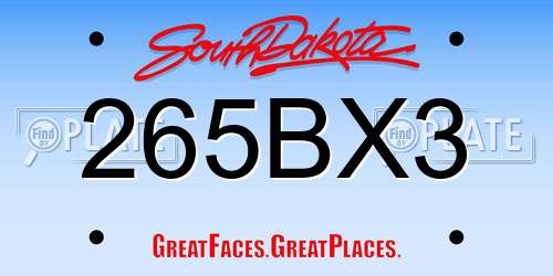 265BX3 South Dakota License Plate