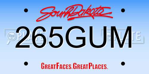 265GUM South Dakota License Plate