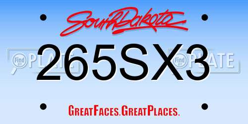 265SX3 South Dakota License Plate