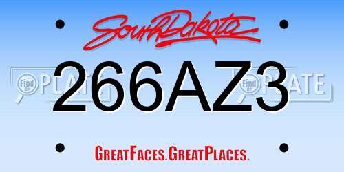 266AZ3 South Dakota License Plate
