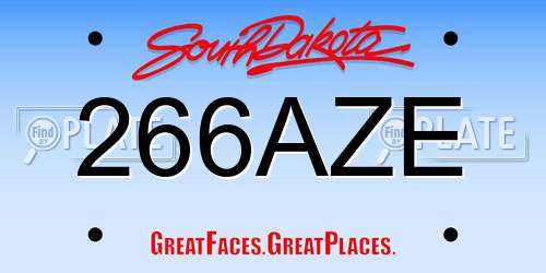 266AZE South Dakota License Plate