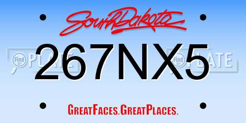 267NX5 South Dakota License Plate
