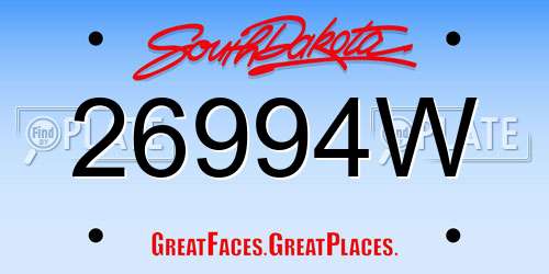 26994W South Dakota License Plate