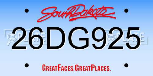 26DG925 South Dakota License Plate