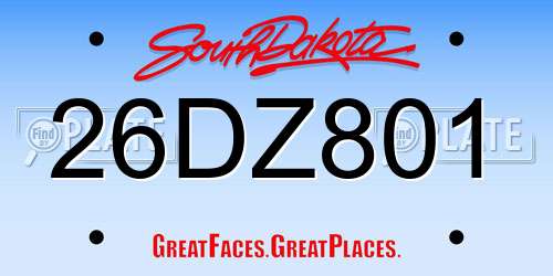 26DZ801 South Dakota License Plate