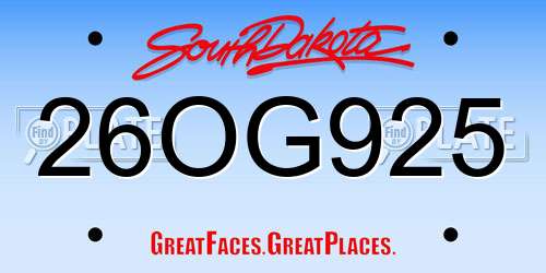 26OG925 South Dakota License Plate