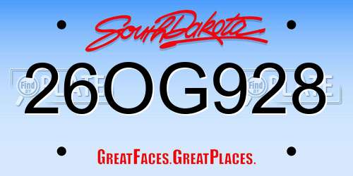 26OG928 South Dakota License Plate