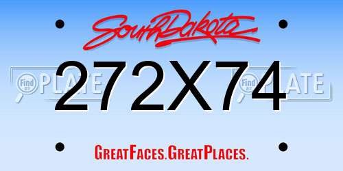 272X74 South Dakota License Plate