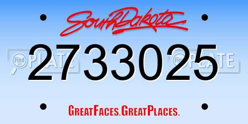 2733025 South Dakota License Plate