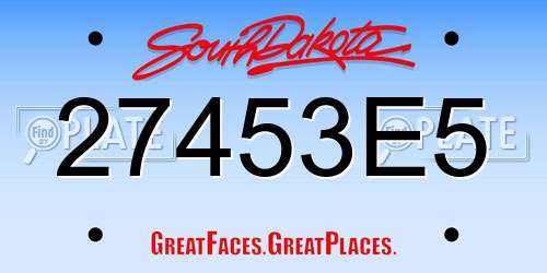 27453E5 South Dakota License Plate