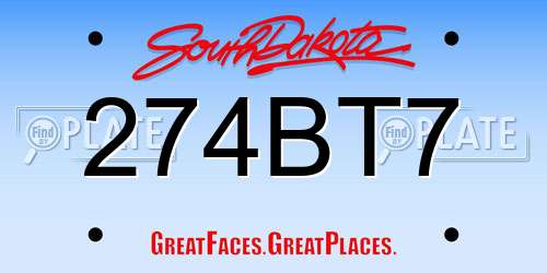 274BT7 South Dakota License Plate