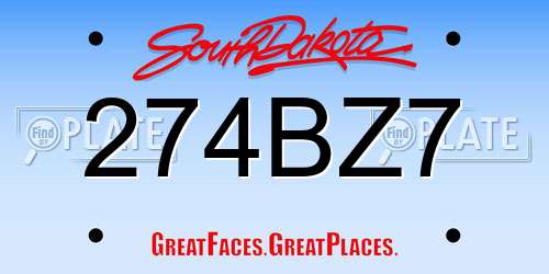 274BZ7 South Dakota License Plate
