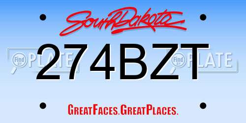 274BZT South Dakota License Plate