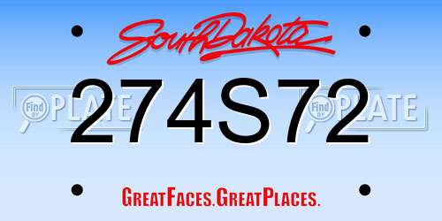274S72 South Dakota License Plate