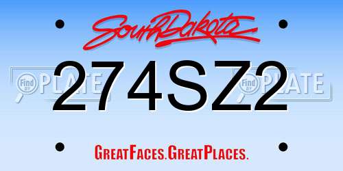 274SZ2 South Dakota License Plate