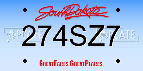 274SZ7 South Dakota License Plate