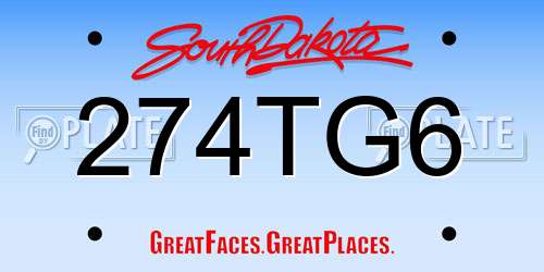 274TG6 South Dakota License Plate