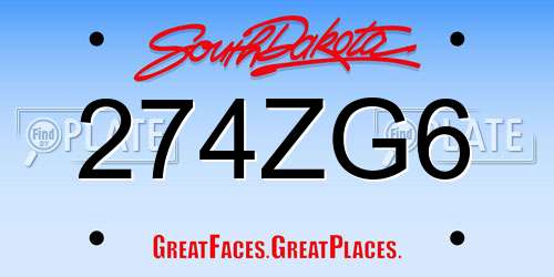 274ZG6 South Dakota License Plate