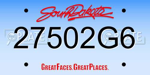 27502G6 South Dakota License Plate