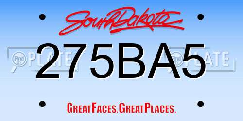 275BA5 South Dakota License Plate
