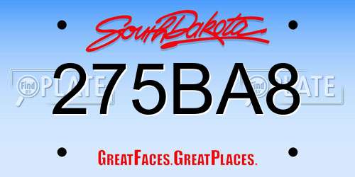 275BA8 South Dakota License Plate